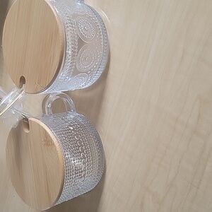 Glass Mugs with Bamboo Lids With Spoons